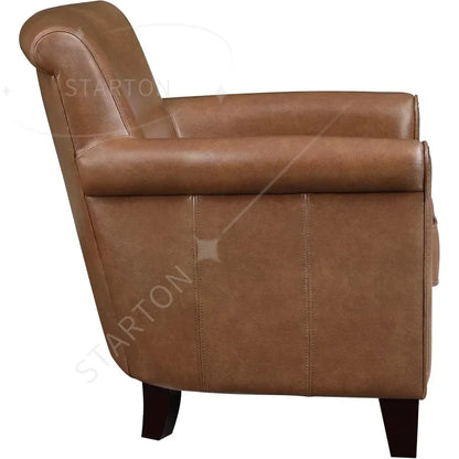 Exclusive Genuine Leather Accent Chairs for Living Room with Solid Wood Frame，Comfy Reading Chair