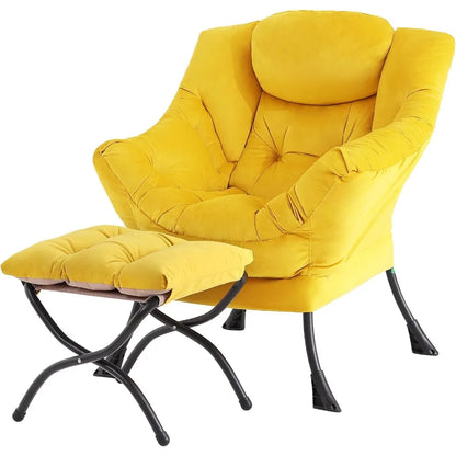 Modern Velvet Lounge Chair with Ottoman, Comfy Reading Armchair with Footrest for Living Room, Bedroom, Dorm