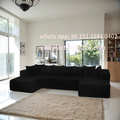 Customizable U-Shaped Sectional Sofa,130-inch 4-Seater Chaise Lounge with Striped Corduroy Fabric  Customizable Living Room or B