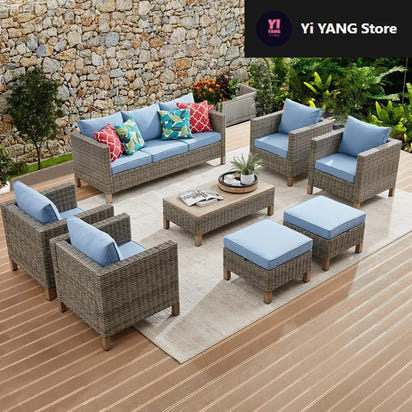 8 Pieces Patio Furniture Sets with Metal Top Coffee Table,All Weather Wicker Rattan Sectional Sofa