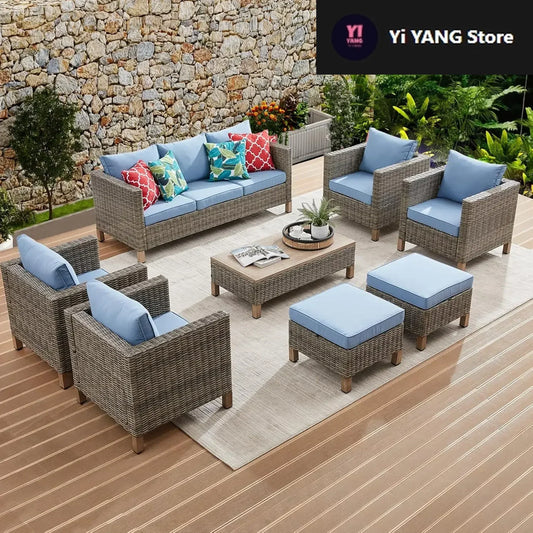 8 Pieces Patio Furniture Sets with Metal Top Coffee Table,All Weather Wicker Rattan Sectional Sofa