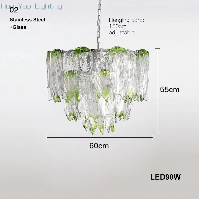 French Romantic Lustre Luxury Chandeliers Antique Designer Gradient Green glass LED Main lamps For Living Room