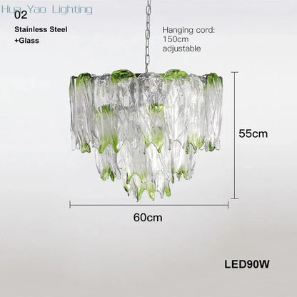 French Romantic Lustre Luxury Chandeliers Antique Designer Gradient Green glass LED Main lamps For Living Room