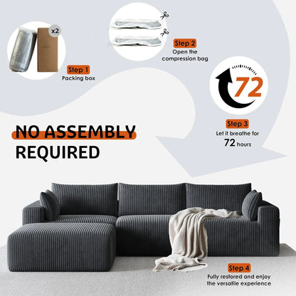 Customized 108" Cloud Modular Sofa, L Shaped Boneless Deep Seat Chaise No Assembly