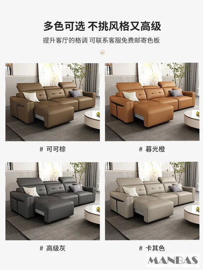 Genuine Leather Electric Convertible Sofa Bed with Adjustable Headrest, Multifunctional Folding Sofa Beds for Cinema Living Room