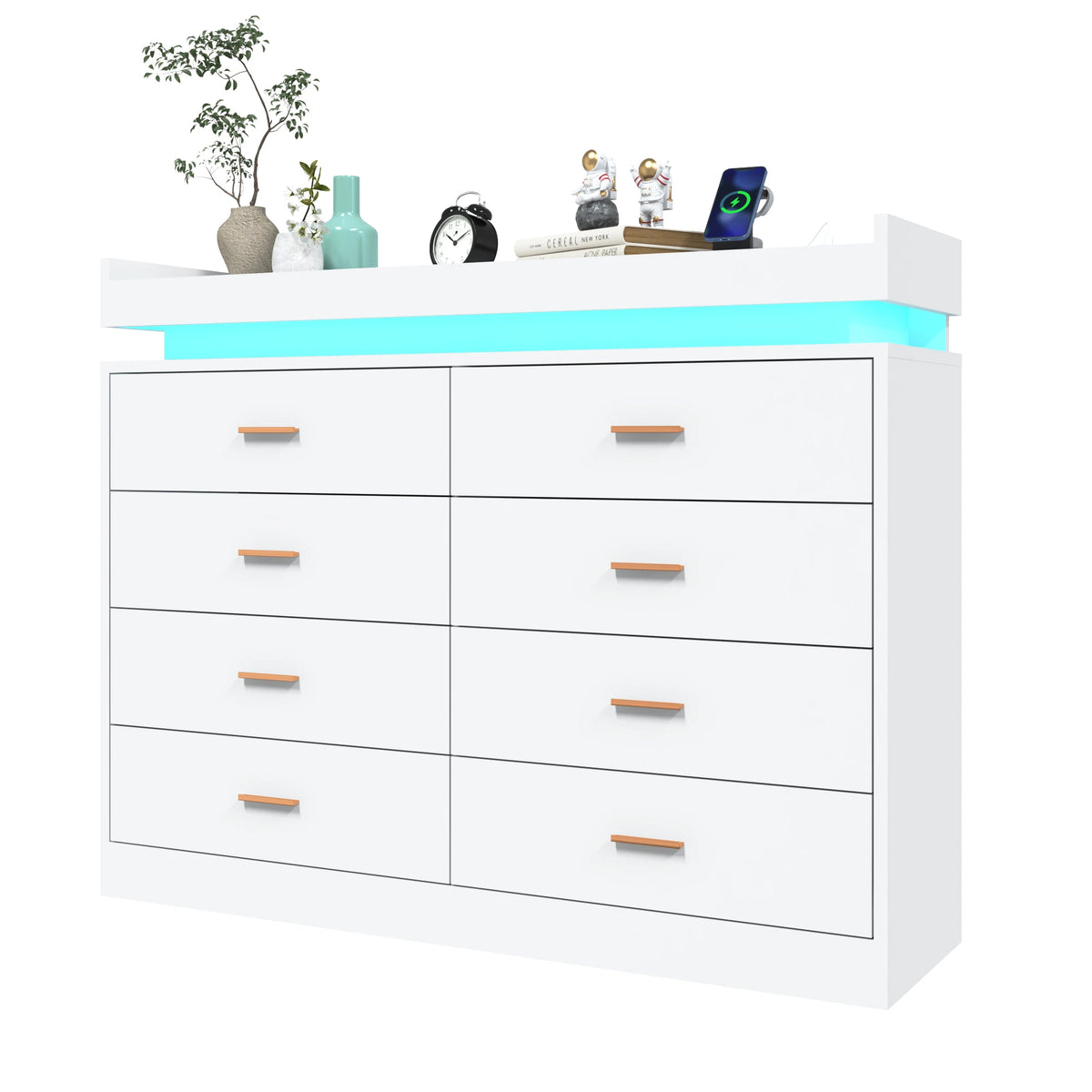 8 Drawer Dresser with LED Light, Modern Chest of Drawers for Closet, 47