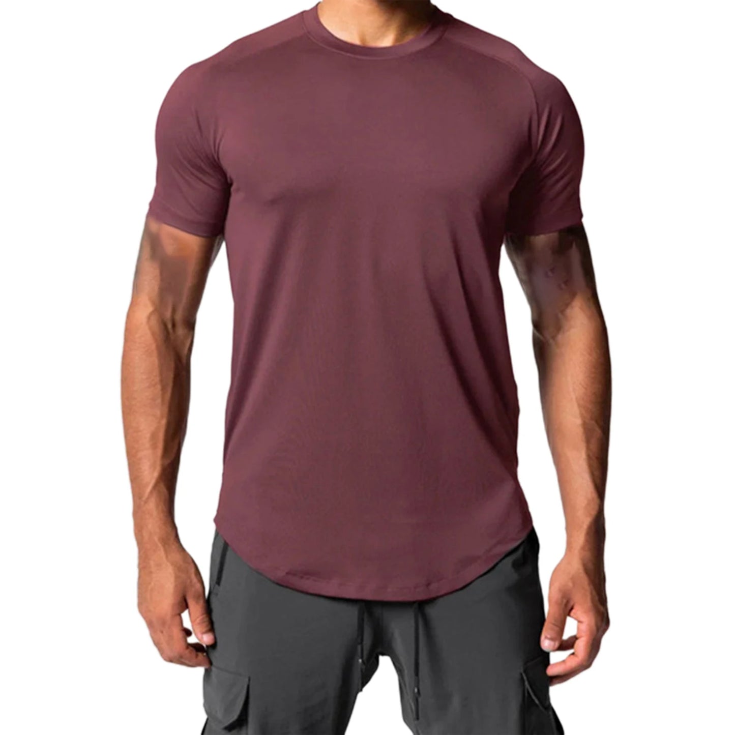 Men Summer Running Shirt Casual Solid Color Round Neck Quick-Drying Short Sleeve Athletic Tops for Streetwear