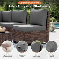 8 Inch Armrest Outdoor Sectional Sofa, 6 Piece Wicker Outdoor Furniture Conversation Sets with Waterproof Cover