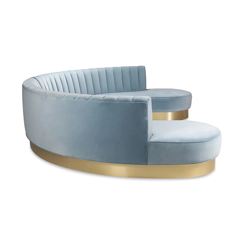 Ensemble de canapé moderne incurvé demi-lune en forme de U, meubles ronds de salon en tissu rond en forme de C, pied doré en acier inoxydable