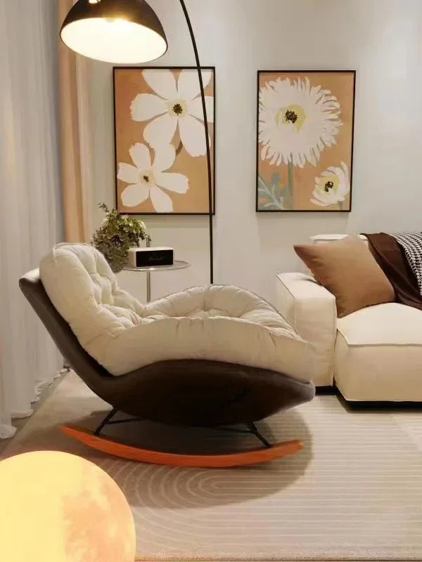 Nordic Style Rocking Chair for Living Room Cat scratch SKin Leather Light Luxury Lounge Chair for Adult Lazy Sofa Balcony Chair