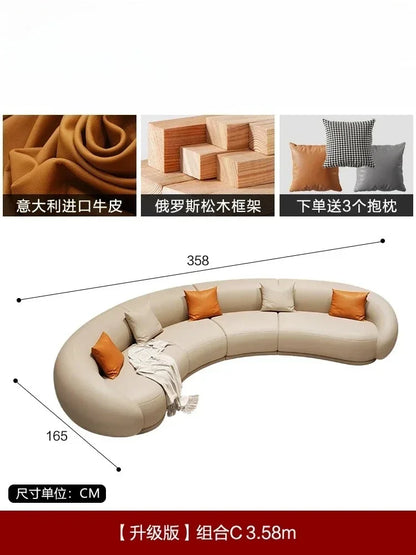 Curved Luxury Couches Unique Vintage Comfortable Italian Modern Puffs Sofa Leather Solid Wood Divano Letto Living Room Furniture