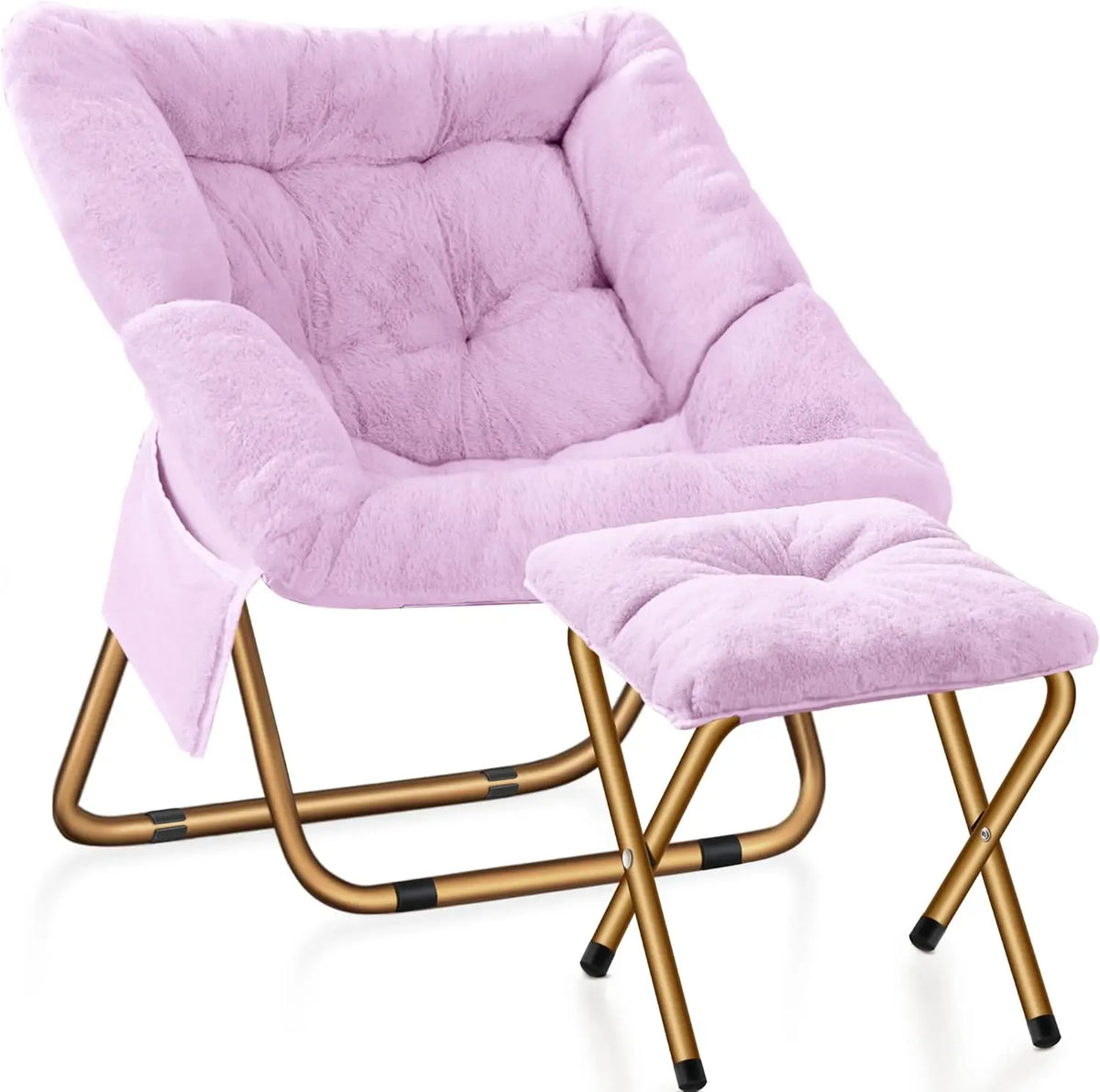 Comfy Saucer Chair, Foldable Living Room Chairs, Soft Faux Fur Lounge Chair For Bedroom, Reading Chairs For Adults