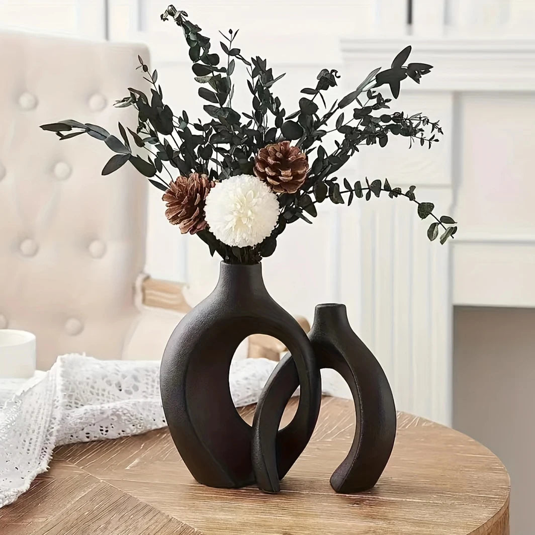 Plastic imitation ceramic vase Hollow Nordic Modern Vase Set 2 Modern Home Decor Living Room Bookshelf Place Vases