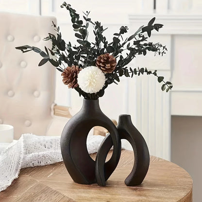 Plastic imitation ceramic vase Hollow Nordic Modern Vase Set 2 Modern Home Decor Living Room Bookshelf Place Vases