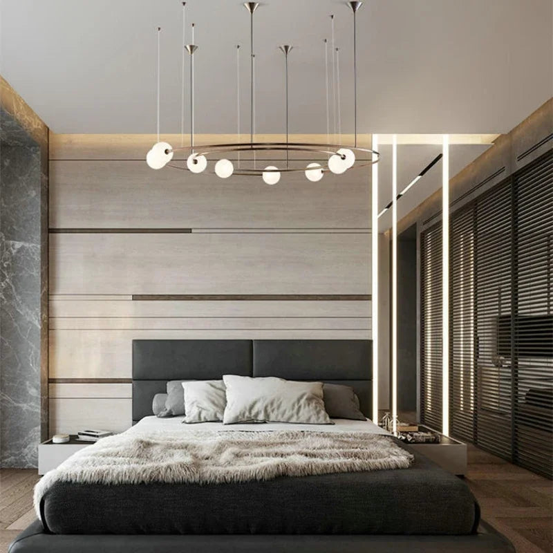 NEW 2025 Nordic Modern Creative Ring Pendant Chandelirer for Living Room Planet Round Hanging Lamp Glass Lampshade Decoration Li