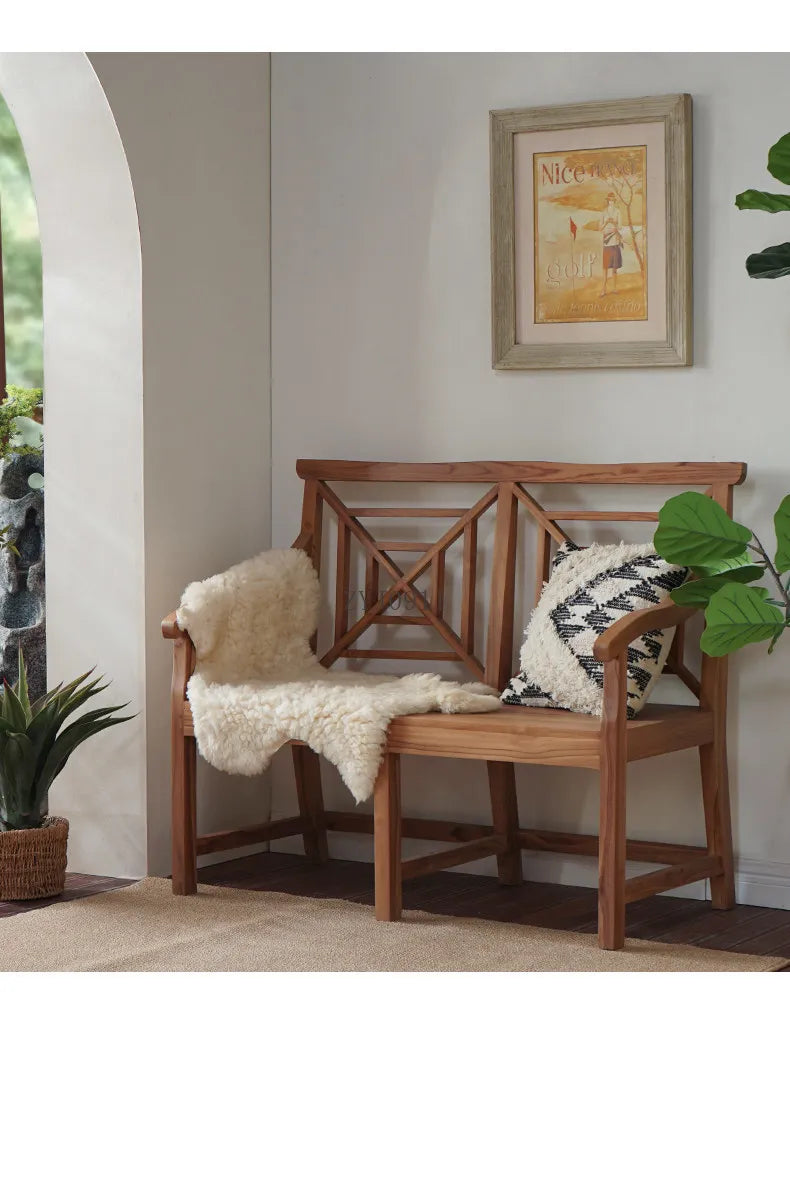 2-Person Teak Garden Bench with Comfortable Armrests, Backrest, and Slatted Seat, Supports 800 lbs, Ideal for Patio, Porch, or P