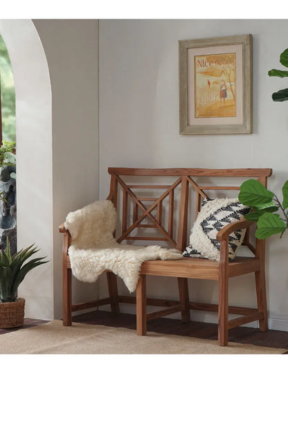 2-Person Teak Garden Bench with Comfortable Armrests, Backrest, and Slatted Seat, Supports 800 lbs, Ideal for Patio, Porch, or P