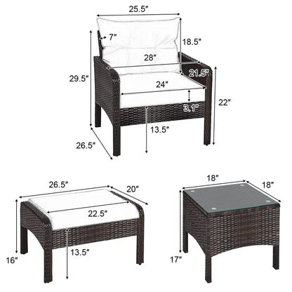 5Pieces Patio Furniture Set Outdoor Rattan Wicker Conversation Set with Coffee Table Cushioned Sofas and Ottoman Chat Set for G