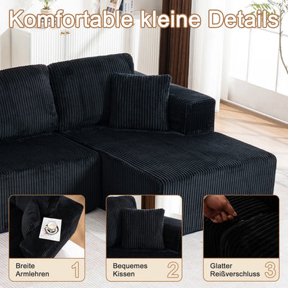Living Room Boneless Modular Sofa, Corduroy Fabric, Modern U-shaped Leisure Sofa, High-density Sponge, No Assembly, for Home