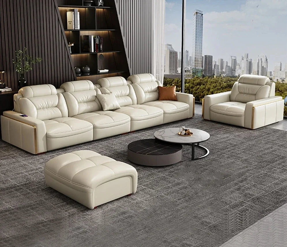 Premium  Italian Genuine Leather Sectional Sofa Sets Couch Sofas with USB and Bluetooth Speaker