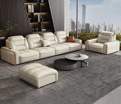 Premium  Italian Genuine Leather Sectional Sofa Sets Couch Sofas with USB and Bluetooth Speaker