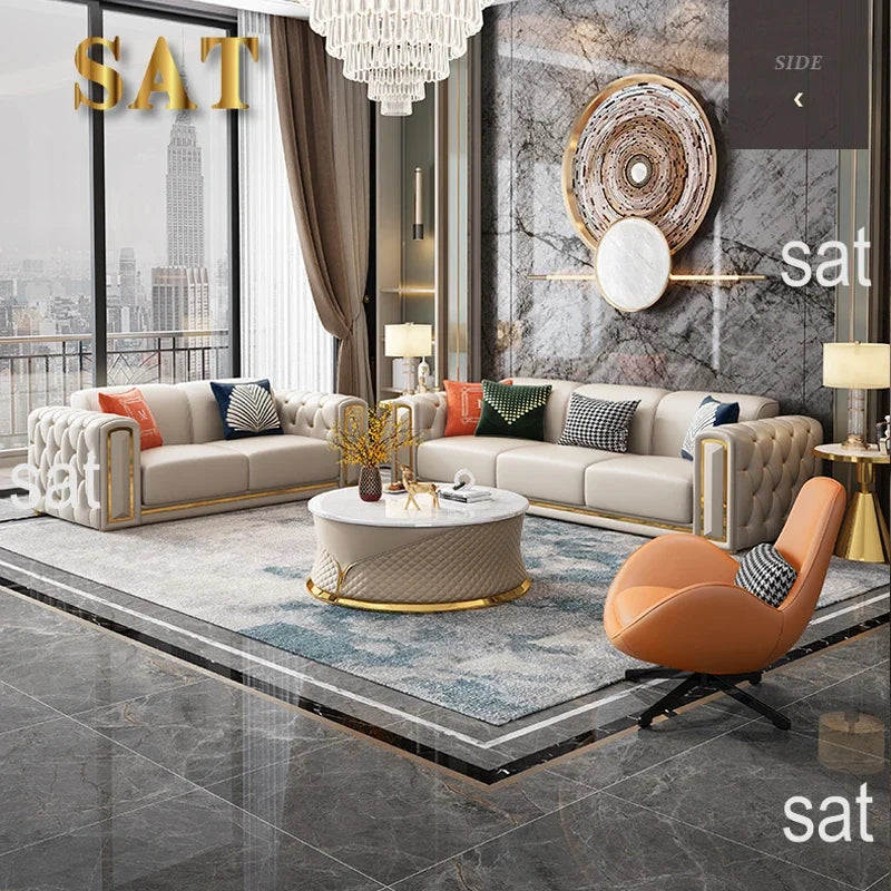 Luxury Design Sectional 1 2 3 Seater Leather Tufted Sofa Set Modern U Shape Living Room Furniture