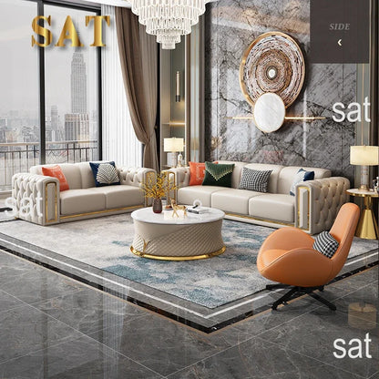 Luxury Design Sectional 1 2 3 Seater Leather Tufted Sofa Set Modern U Shape Living Room Furniture