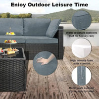 Outdoor Patio Furniture Set, Wicker Sofa with Tea Table, Rattan Conversation Sectional Set