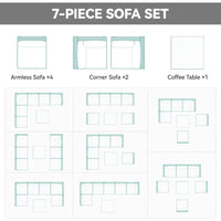 7-Piece Outdoor Patio Furniture Set, Sectional Sofa with PE Rattan Wicker, Conversation Area with Table and Cushions