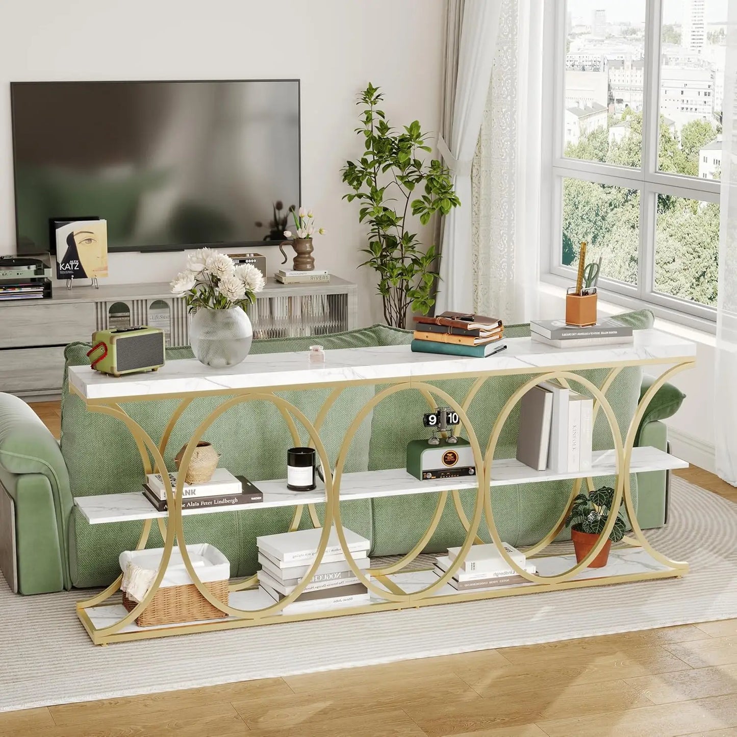 39" Narrow Console Tables for Entryway, Industrial 3-Tier Sofa Table with Metal Frame and Storage Shelves for Living Room,Foyer