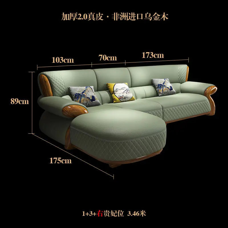 New leather sofa modern simple light luxury ebony solid wood new Chinese small apartment living room popular furniture