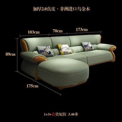 New leather sofa modern simple light luxury ebony solid wood new Chinese small apartment living room popular furniture