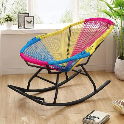 Outdoor courtyard rainbow rocking chair, household balcony rattan chair, casual nap rocking chair, bold and thicker
