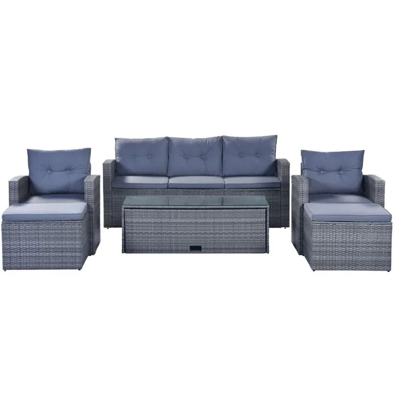 6-Piece All-Weather Wicker PE Rattan Outdoor Patio Dining Sectional Set with Coffee Table and Sofa