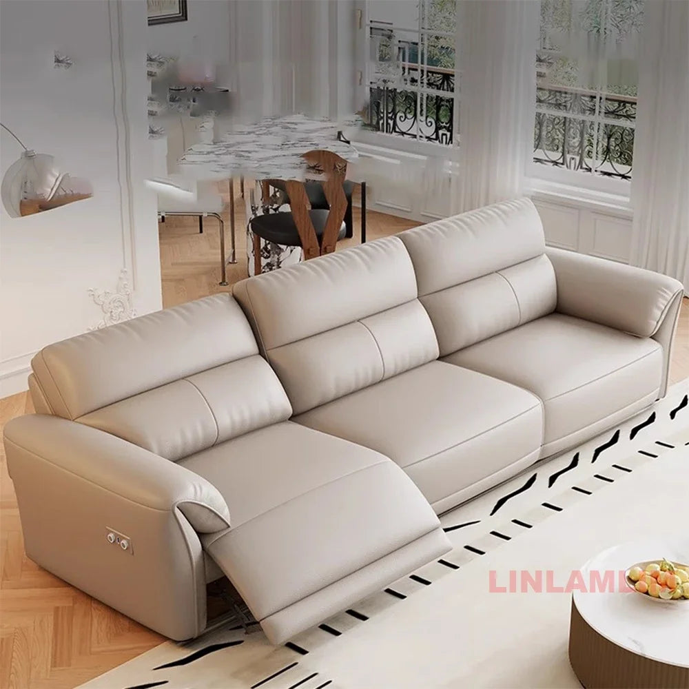 MINGDIBAO Modern Recliner Sofa with Hidden Foldable Tray Table and USB – Italian Genuine Leather Sectional Couch for Living Room