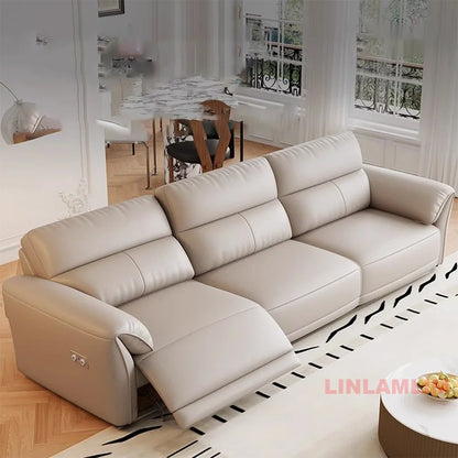 MINGDIBAO Modern Recliner Sofa with Hidden Foldable Tray Table and USB – Italian Genuine Leather Sectional Couch for Living Room