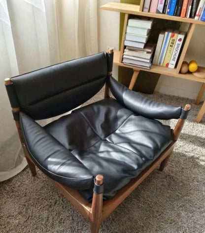 Wooden Living Room Chairs Leather Armchair Aesthetic Vintage Single Person Backrest Chair Luxury Comfortable Lazy Sofa Chair