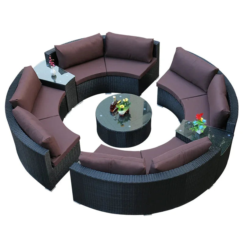 Combination leisure villa, semi-circular rattan sofa outdoor hotel curved living room sofa
