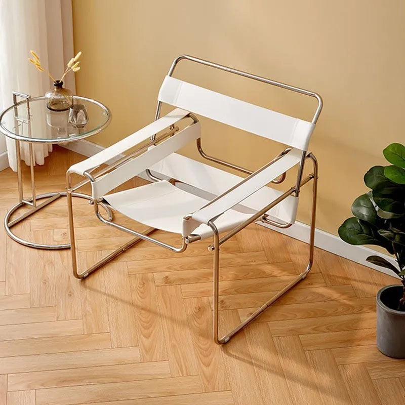 MOMO Chair Lazy Sofa Scandinavian Saddle Leather Single Chair Stainless Steel Leisure Single Sofa Chair Lounge Chair