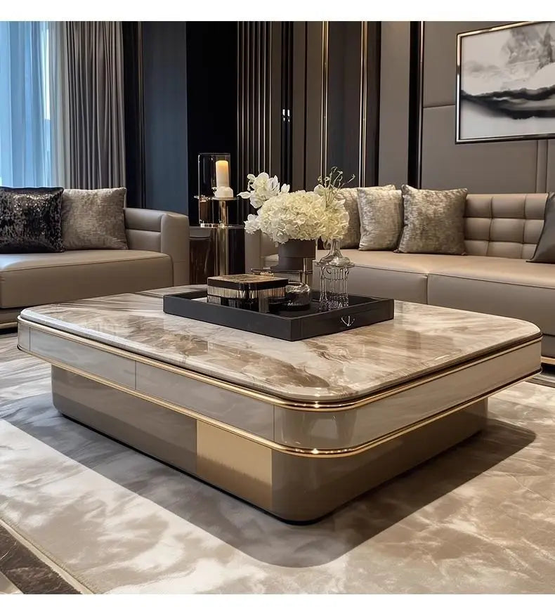 Light luxury microcrystalline stone modern large apartment flat floor living room coffee table marble home high-end