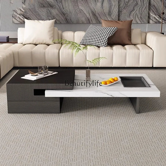 *Italian telescopic rock slab coffee table living room household large apartment solid wood coffee table
