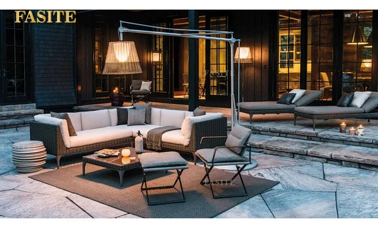 Rattan Sofa Nordic Villa Area Courtyard Outdoor Sofa Furniture Model Room Outdoor Soft Decoration Bed Recliner Waterproof