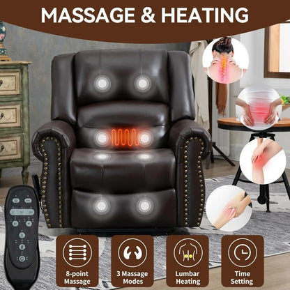 Dual Motor Power Lift Chair, Lay Flat Recliner Chair, Electric Recliner with Massage and Heat for Elderly, Remote Control, Infin