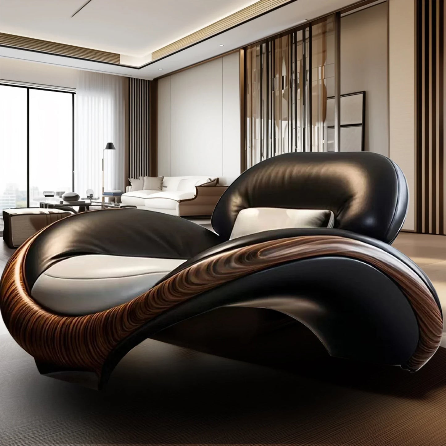 Living room leather ingot chair Italian minimalist villa large flat floor light luxury villa new Chinese modern single sofa