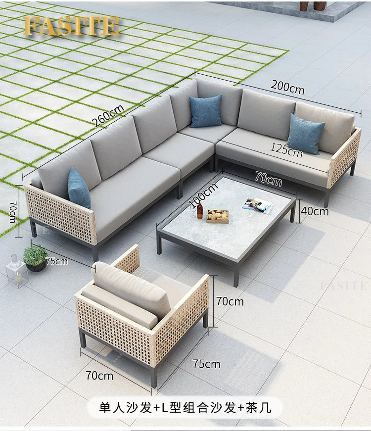 Leisure Style Outdoor Sofa Combination Living Room Balcony Open-air Leisure Rattan Weaving