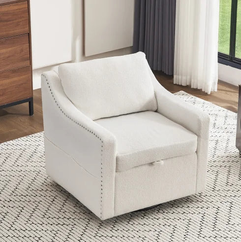 Teddy Fabric Swivel Accent Chair Single Sofa Chair with Upholstered One Back Pillow Armrest Rivets for Home Office Living Room