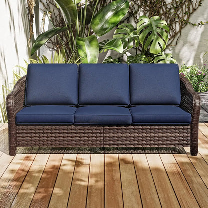 3 Pieces Patio Conversation Set, 78" Wicker 2-Seat Couch with Washable Cushions, Wicker 360 Degree Swivel Glider Rocker Chairs,