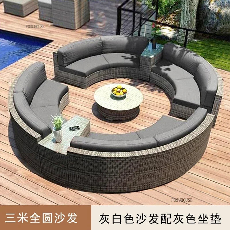 Outdoor PE Rattan Garden Sofas Courtyard Open-air Sofa Chair Combination Outdoor Garden Leisure Balcony Full Arc Sofa Chairs FF