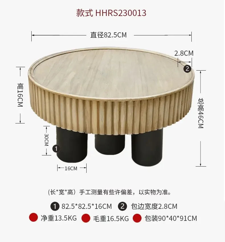 New arrivals pastoral style living room furniture rustic round wood carved coffee table with 3 legs