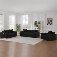 3 Seat Modular Deep Seat Sofa Set with Cup Holder & Side Pocket, Living Room Furniture, Black, Customized